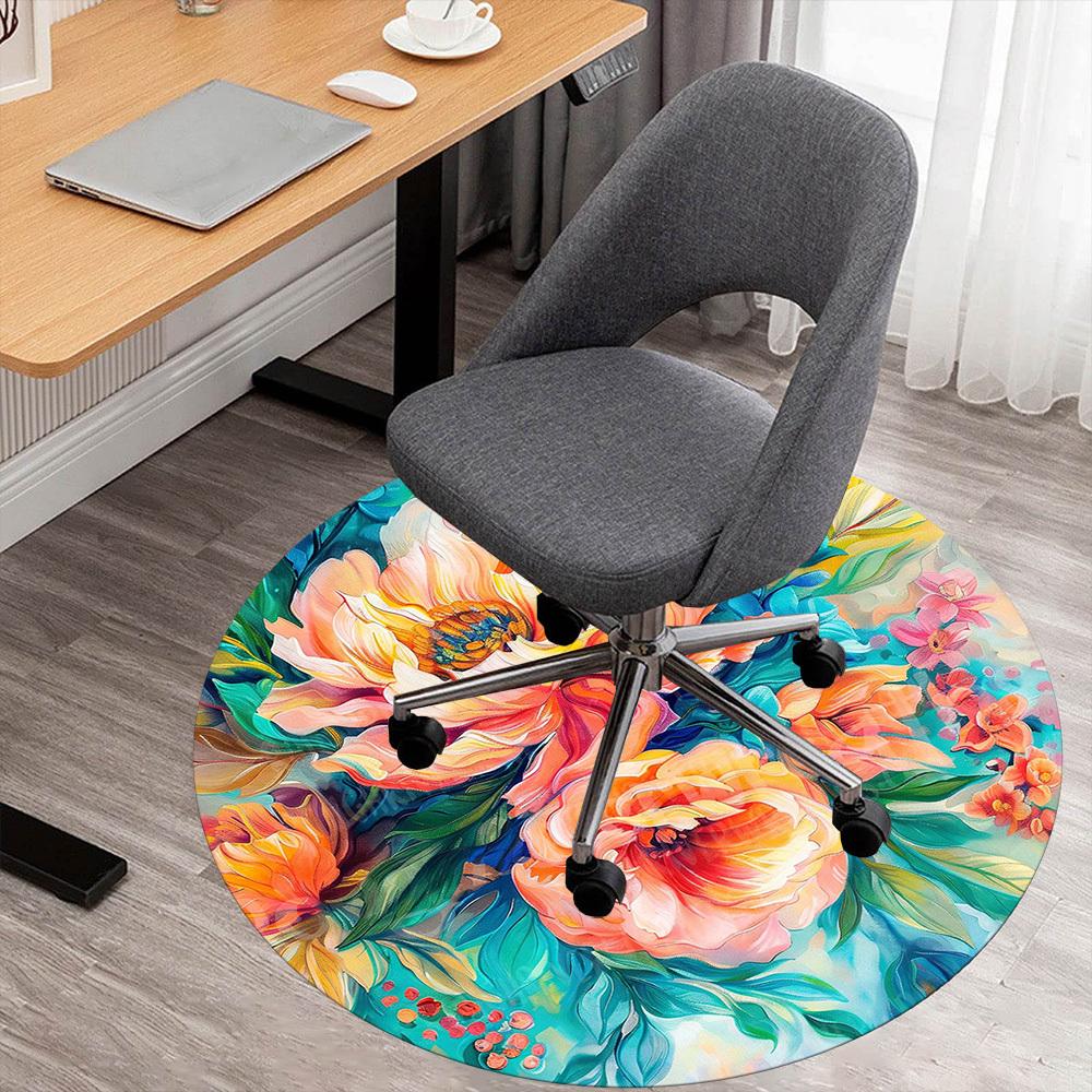 1PC Floral Artwork Office Round Area Rug, Under Office Chairs Bedroom Living Room Home Decor, Carpet for Office -1110045