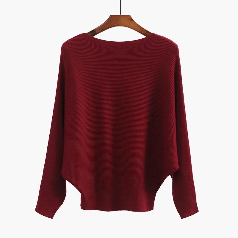 Autumn Batwing Long Sleeve Knitted Sweater Casual Slash Neck Solid Warm Pullover Fashion 18 Colors Loose Jumpers Tops