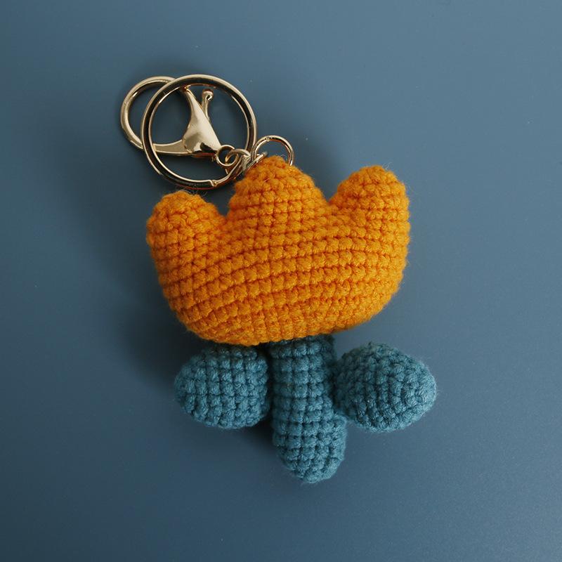 Crochet Tulip Keychain Handwoven Flower Key Ring Girl Backpack Pendant Creative Kintted Flower Gift