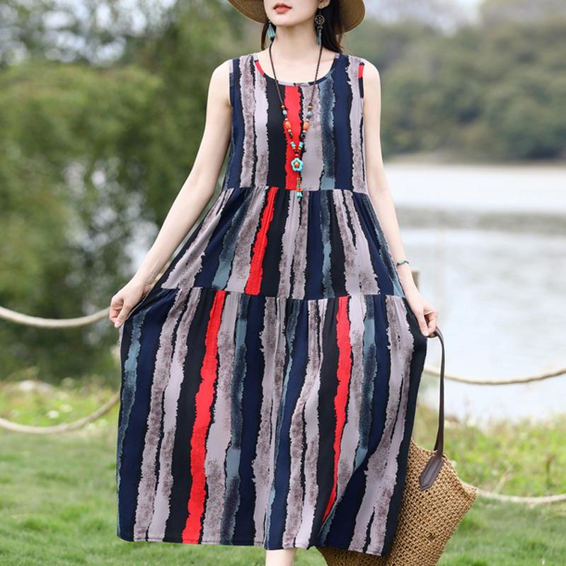 Vestido sin mangas de talla grande para mujer, vestidos largos casuales sueltos, ropa de verano vintage