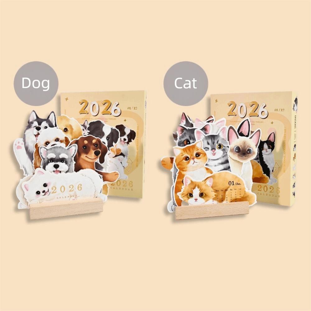 Coil Binding Cat Dog Desk Calendar Creative Daily Planning Supplies Portable Calendar  Office Use
