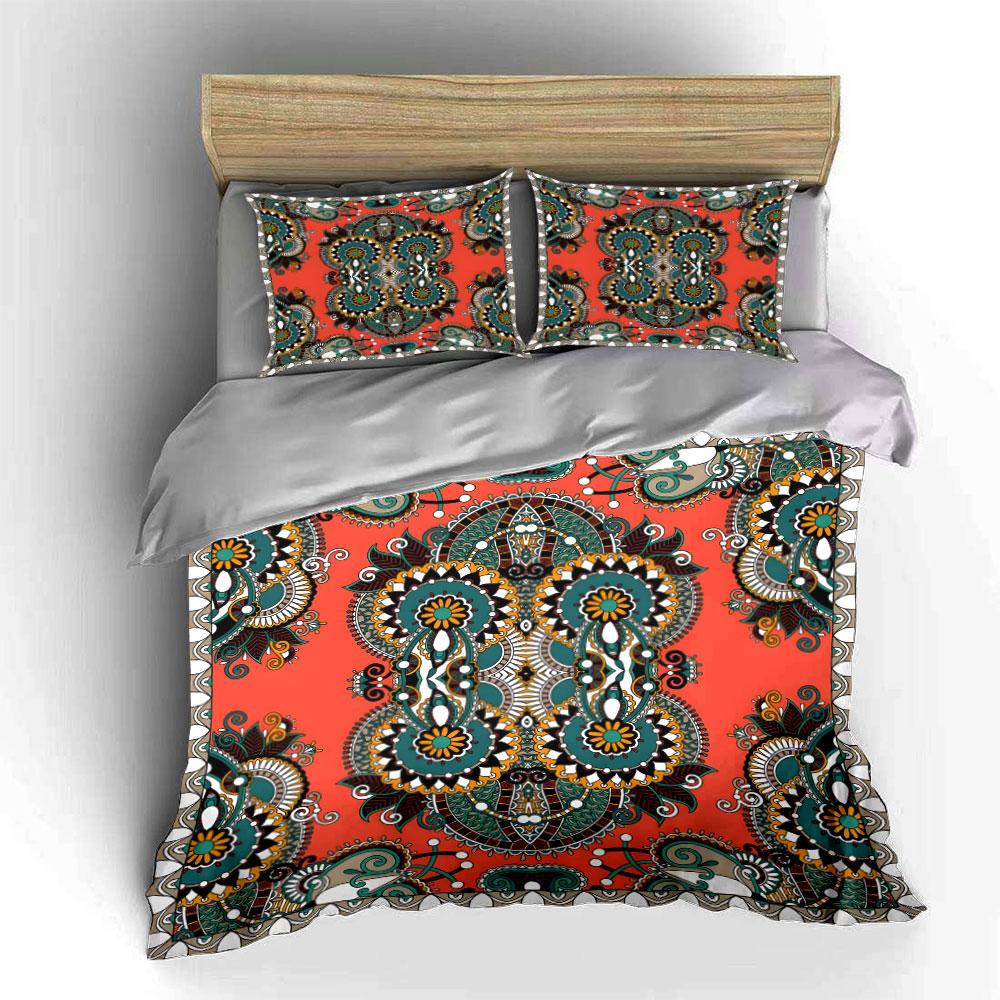 Bohemian Floral Mandala Style Bedding Duvet Cover Set  (1*Duvet Cover 2*Pillowcases, Without Duvet Insert)