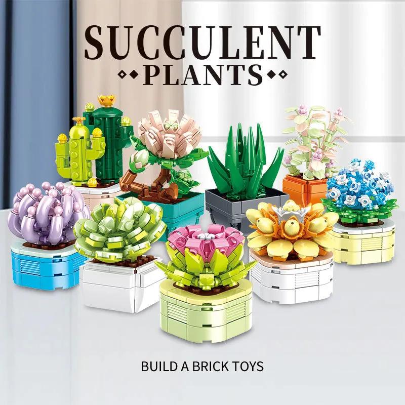 832Pcs Moc Flower Succulent Potted Model Construction Block Diy Eternal Bouquet Household Table Plant Decoration Brick Girl Gift Children Toy