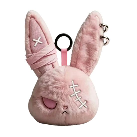 Plush Doll with Metal Hanging Loop, Dark Style Rabbit Pendant Plush Toy, Funny Expression Plush Doll, Stress Relief Collectible Toy