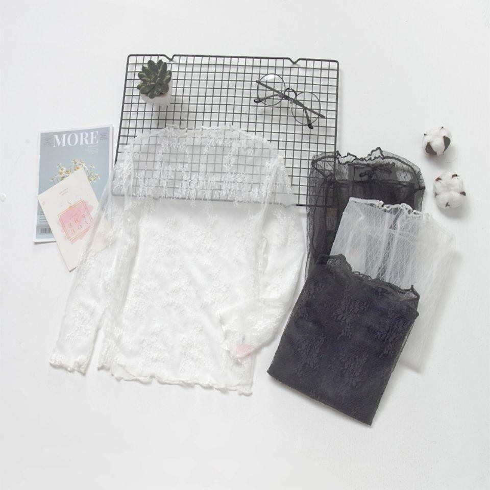 Girls' Korean Style Lace Mesh Sun Protection Long Sleeve Top