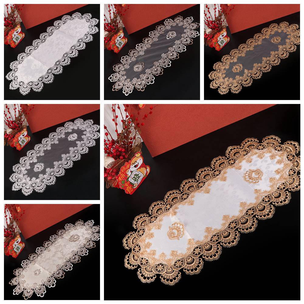 Flower Embroidery Tea Table Cover Dacron Coffee Table Placemat Oval Lace Tablecloth  Kitchen
