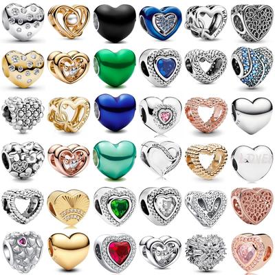 925 Silber Herz Zirkon Charm Perlen Grün Rot Blau für Anhänger Armband Halskette Schmuckherstellung DIY Geschenk 150 Zeichen