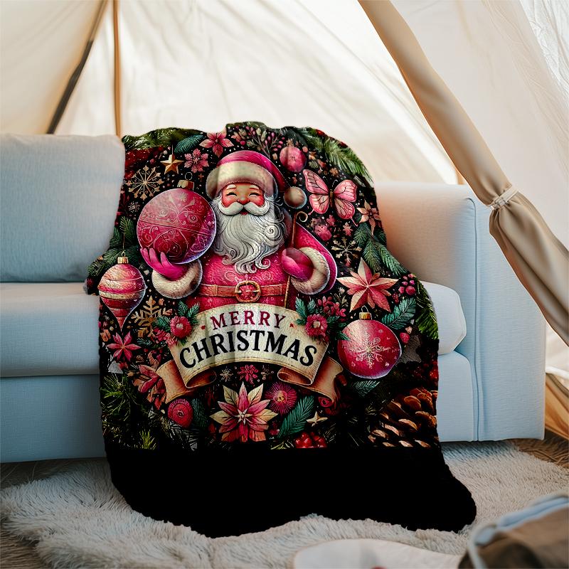Christmas Santa Claus Theme Printed Blanket - Perfect for Couch, Bed, Travel & Outdoor Use | Machine Washable, Cozy & Durable.