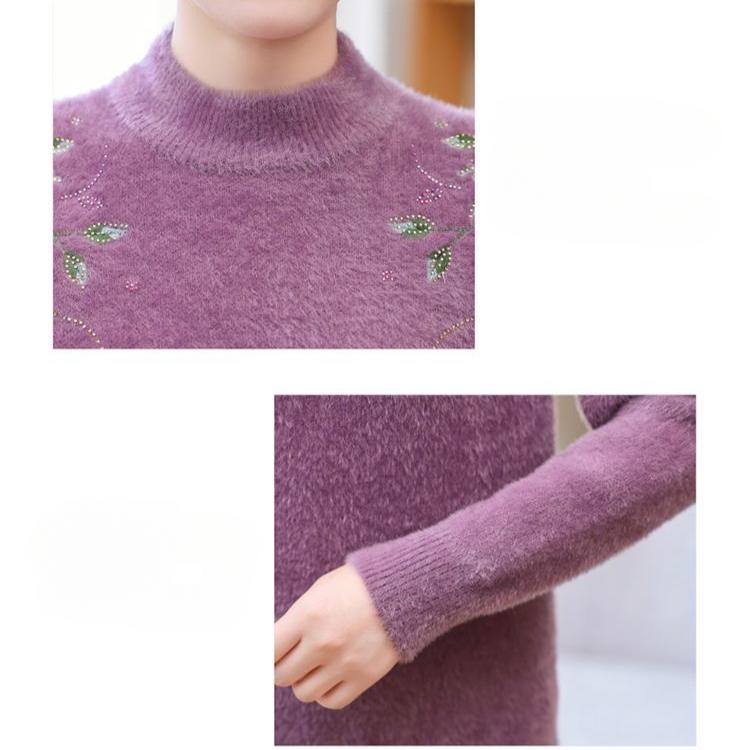 Winter Warm Mink Fur Sweater for Middle Aged Women Loose Fit Comfortable Top