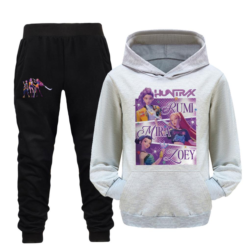Kpop lovci na démonov Detská súprava Cartoon Jesenná móda Chlapčenská mikina s vreckom+Súprava nohavíc Dievčenská súprava Deti