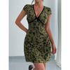 European and American Sexy V-neck Floral Short Sleeve Dress Slim Fit A Word Short Dress Sexy Floral Mini Dress