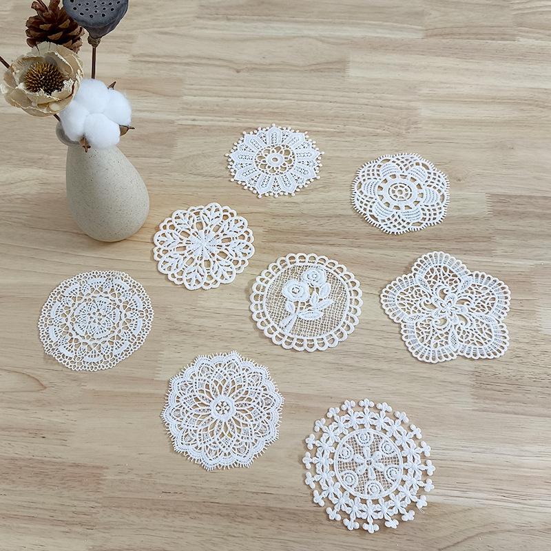 White Vintage Water-soluble Lace Small Coaster Cloth Sticker Clothes Decoration Patch Sticker DIY Hollow Embroidery Fabric Patch Accessories