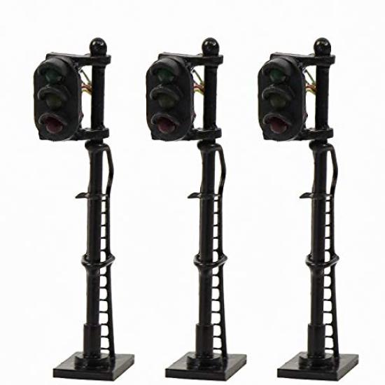 Set of 3 Traffic Signal Traffic Black Metal Light for Model and Educational DIY Projects 1150 Lights, Three-Light Lights, Pillars, Trains, Buildings,