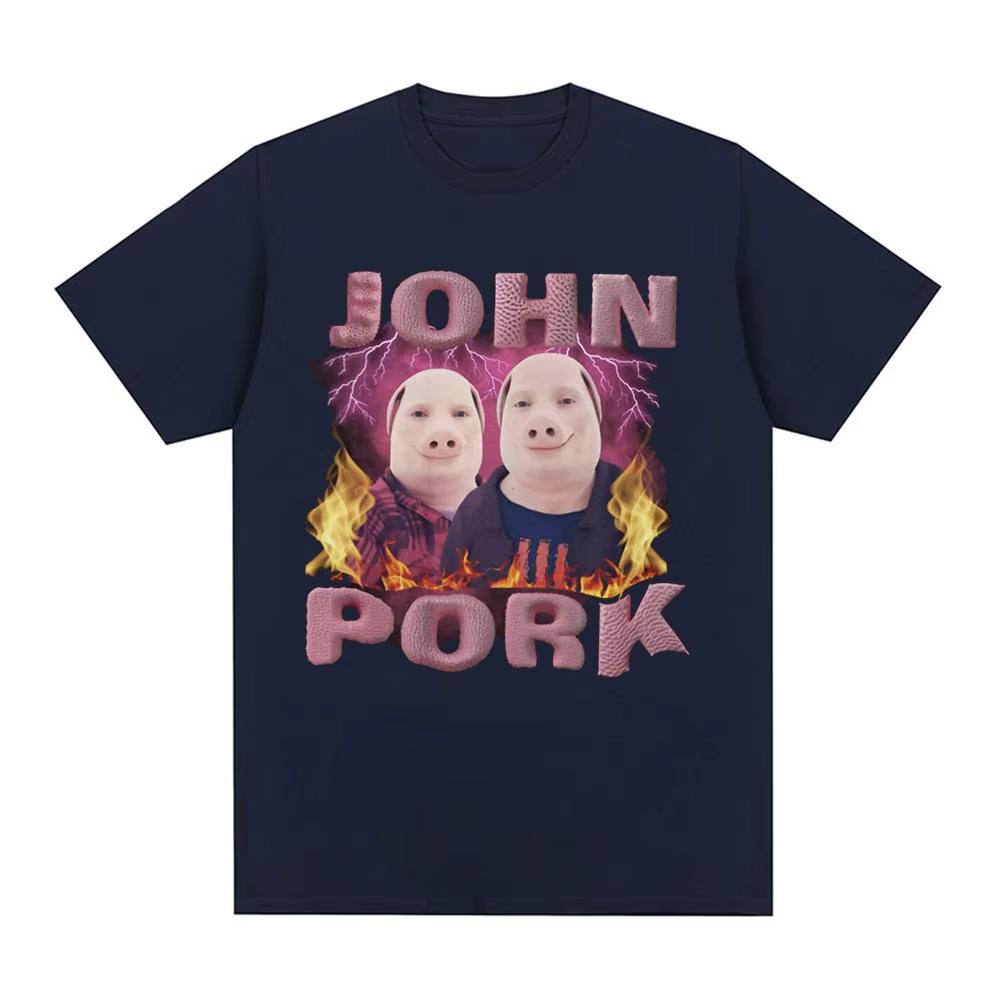 R.I.P John Pork Funny Humor Pig Meme T Shirt Men's Women Fashion Vintage Tops Cotton Oversized Short Sleeve Tee Nostalgic Casual