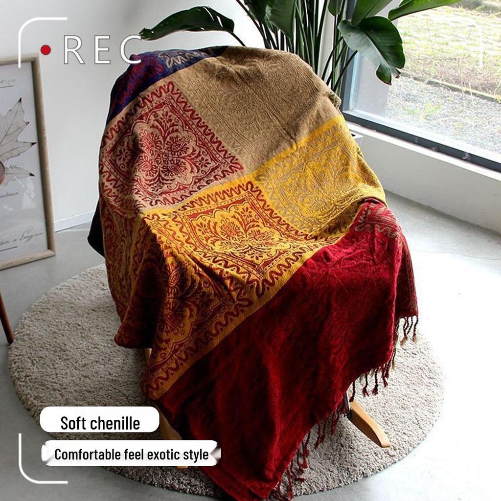 All-Season Chenille Nepali Ethnic Sofa Throw Blanket Shawl Tapestry
