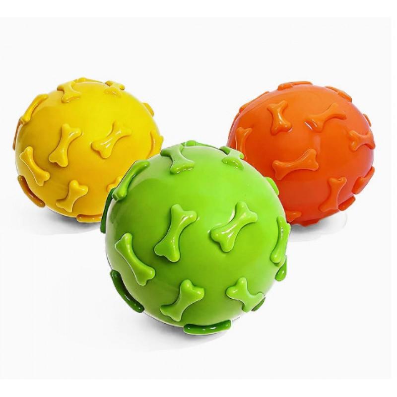 TPR Dog Chew Toy Bone-Shaped Ball With Squeaker Puppies Natural Teething Relief Durable Pet Play Item