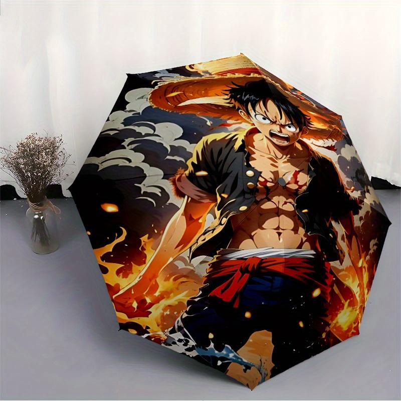 Affe D. Luffy One Piece Automatisches Klappschirm, Selbstöffnend/Schließend, Strapazierfähiger Winddichter Reiseschirm für Outdoor-Abenteuer a0826062