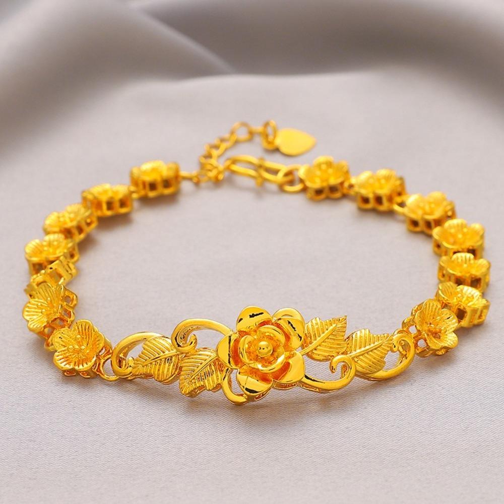 Vintage Imitation Gold Flower Bracelet Ornaments Chinese Style Bangles  Ladies