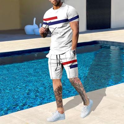 Summer Men’s Sets Stripe 3D Tracksuit Fashion Clothes For Man T Shirt Shorts 2 Piece Outfit Casual Suit Oversized Streetwear
