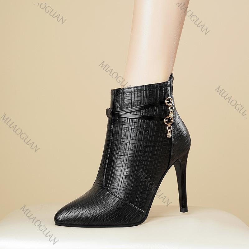Fashion Temperament Women's Shoes High-heeled Fashion Ankle Boots Pointy Head Female 2025 Spring Autumn Thin Heels Short Boot Large Size