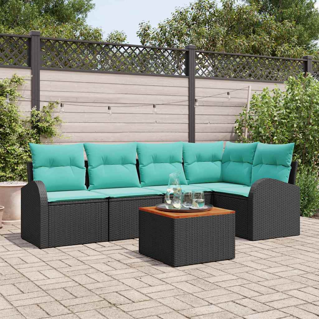 Garden Sofa Set 6 Pieces Black and Turquoise Poly Rattan