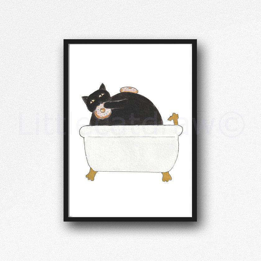 Cat Print Bath Time Cat Canvas Painting Print Wall Art Bathroom Decor Bathtub Bath Tub Wall Art Print Cat Lover Gift Unframed