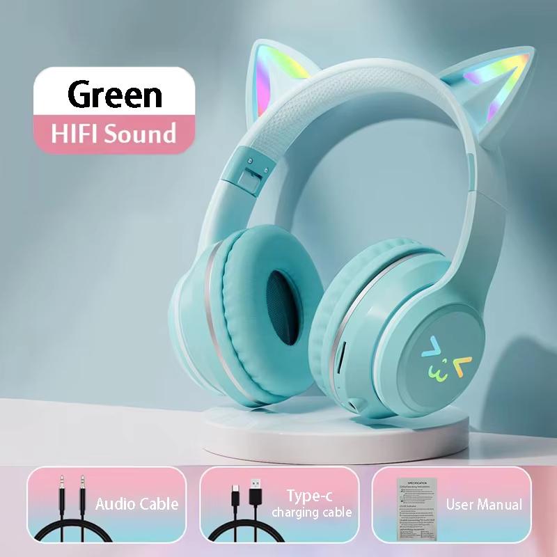 Słuchawki RGB Glow Bezprzewodowe Słuchawki 5.3 Kocie Uszy Bluetooth Słuchawki Sportowe Bluetooth Odtwarzacze MP3 Mikrofon Wyprzedaż Zestaw Słuchawkowy Gamer