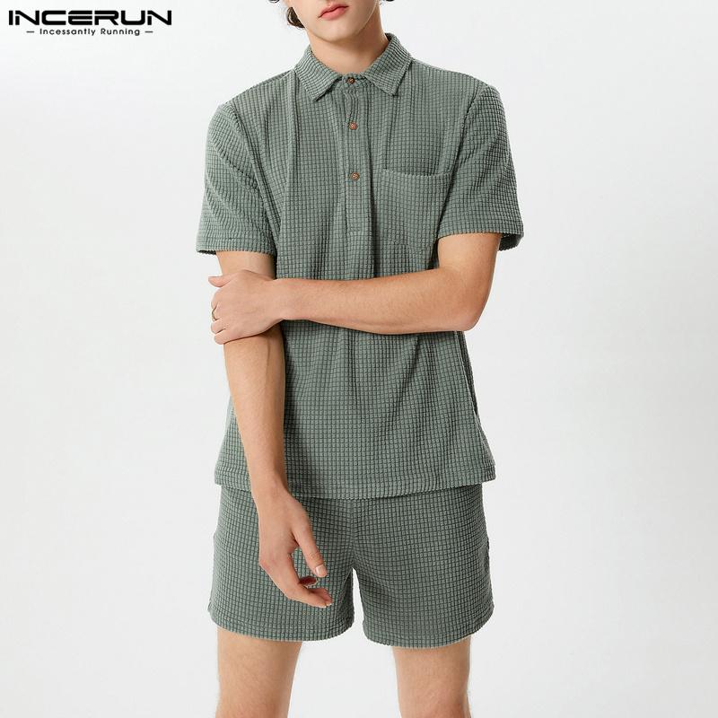 

INCERUN летние комплекты мужские топы с короткими рукавами шорты с эластичной резинкой на талии L