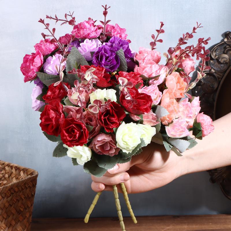 21 Heads Artificial Rose Bouquet Fake Rose Flowe Ornaments Outdoor Garden Wedding Bridal Wreath Accessories Party Decoration