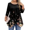Womens Plus Size 3/4 Sleeve Shirts  Round Neck Tunic Tops Basic Loose Fit Tee Tops L-5XL