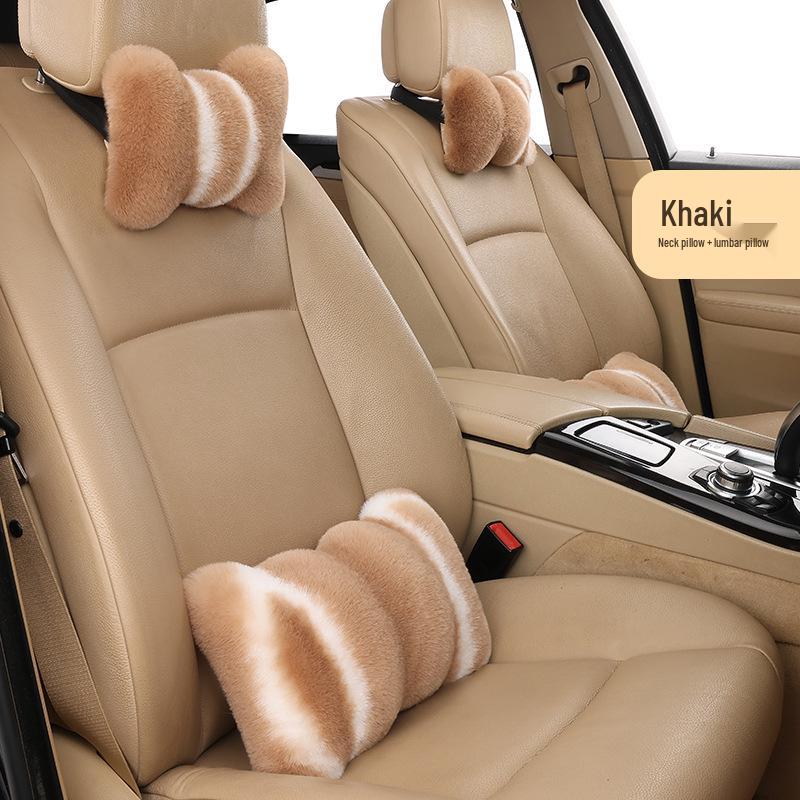 Almofada de Encosto de Cabeça de Carro Nova de Pele de Coelho - Fashionável, Aconchegante, Suporte de Pescoço e Costas para Inverno para Mulheres (Par)