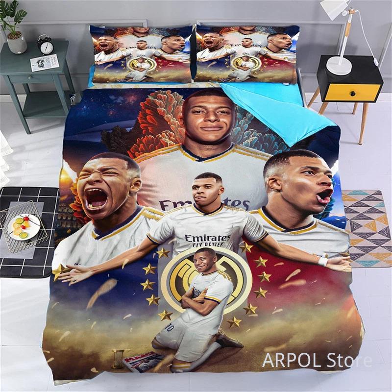 Ensemble de literie M-Mbappe, star du football, pour garçons, couette en duvet, housse de couette, taie d'oreiller, plusieurs tailles, décoration de literie, lavable en machine 135X200CM-2PCS