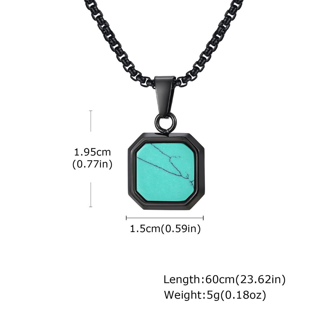 Natural Stone Square Pendant Necklace for Men Boys,Stainless Steel Turquoise Pendant,Jewelry Gift for Husband Dad Son BBF