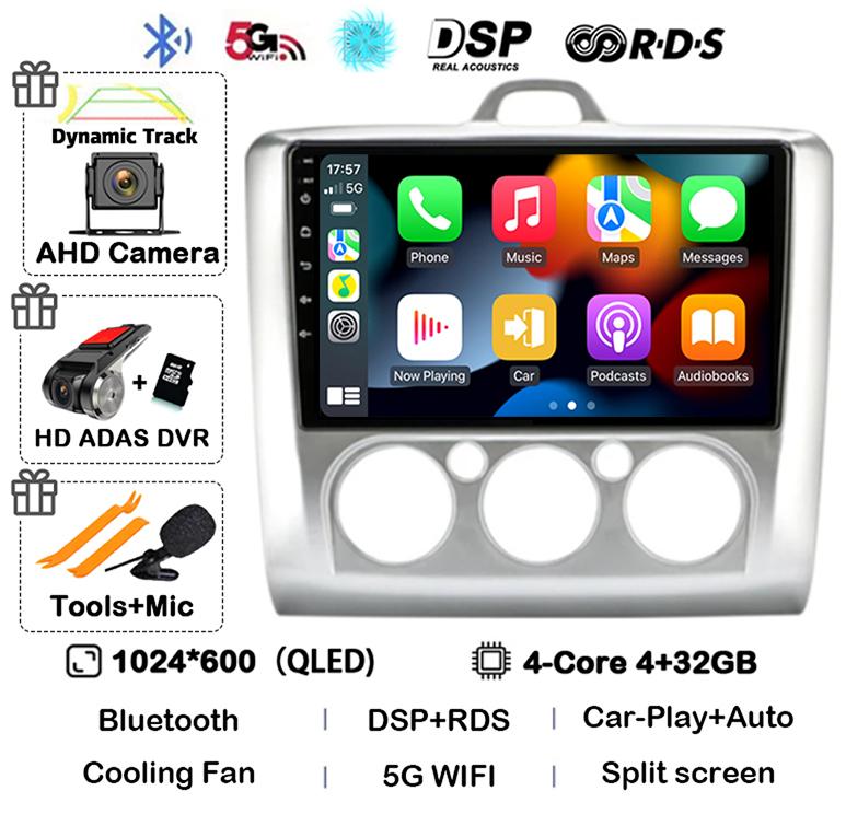 Android 14 Carplay Auto GPS 4G+WiFi Car Radio for Ford Focus Exi MT AT 2004-2011 Multimedia Video Player Stereo DSP Head Unit BT