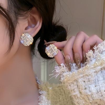 Korean Geometric Full Diamond Rice Beads, Small French Simple Light Luxury 1111 New Trendy Stud Earrings