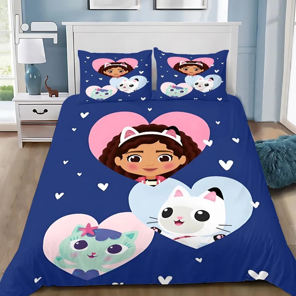 Cartoon Duvet Cover Pillowcase Bedding Set Gabbys Dollhouses Adult Boy Girl Bedroom Decoration Children Single Double Large Size