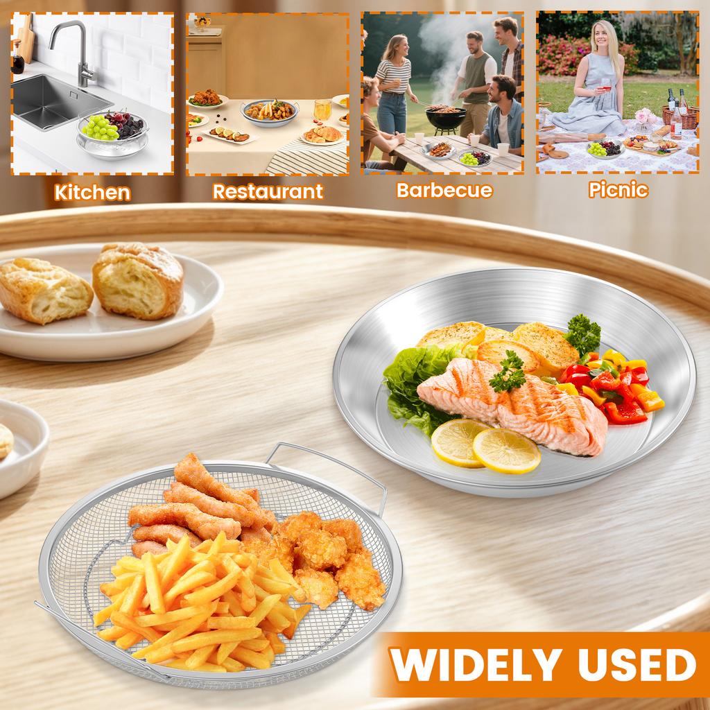 2Pcs/Set Stainless Steel French Fries Basket with Handle Food Skimmer Oil Filter Snack Tray Cooking Strainer Plate Kitchen