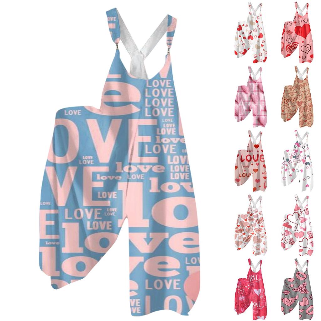 Moda Damska ul. Patrick Print Casual Luźny Kombinezon z Szerokimi Nogawkami