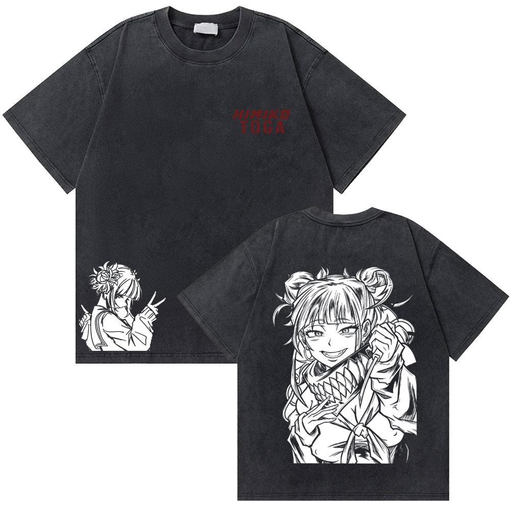 Washed Vintage Anime My Hero Academia Eijiro Kirishima T-shirt Men Women Manga Casual Retro T-shirts Men's Cotton Oversized Tees