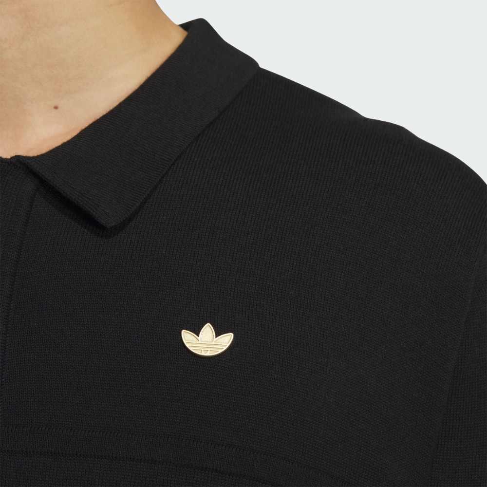 Adidas Originals Serie Classica Tinta Unita Stile College Vintage Comoda Polo a Maniche Lunghe Uomo top Nero JD5805
