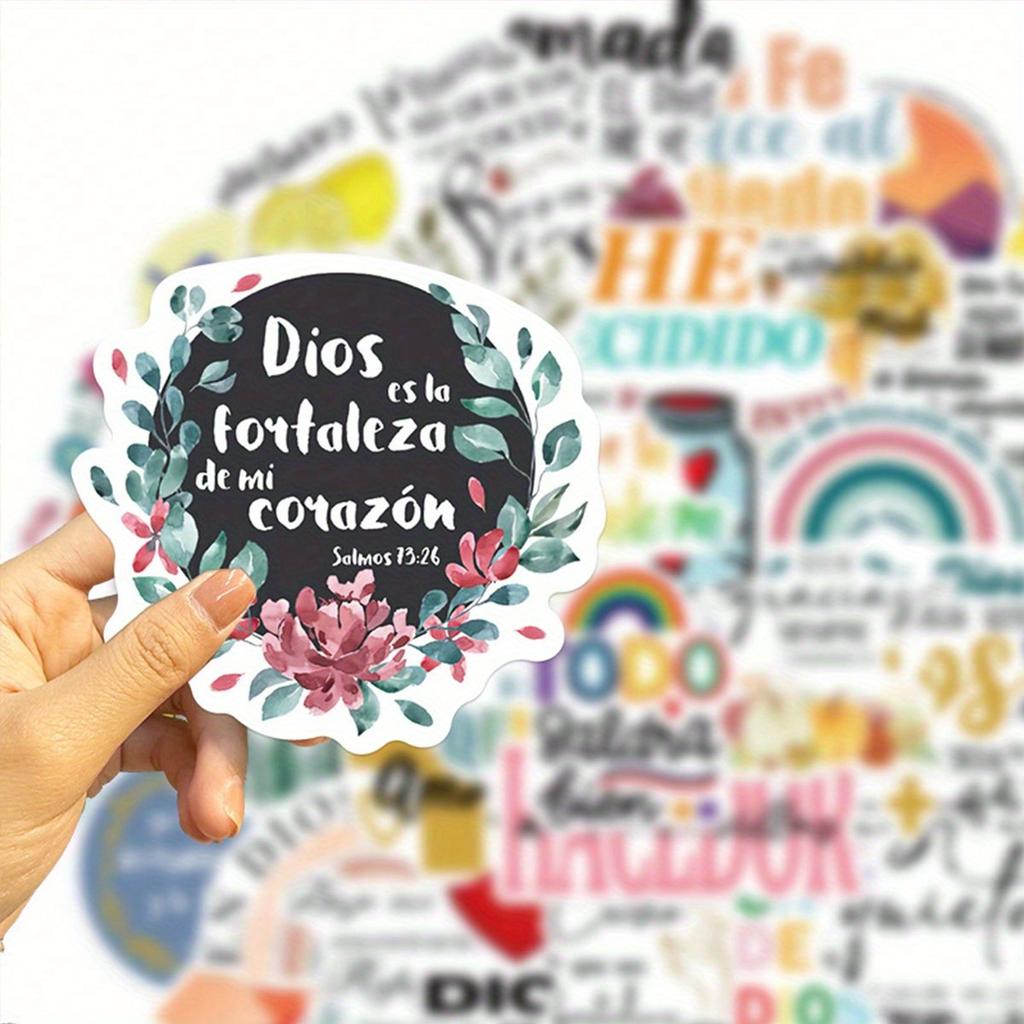 50pcs Spanish Style Bible Graffiti Stickers Waterproof Sticker for Suitcase, Guitar, Notebook, DIY Personalize Decoration Back To School