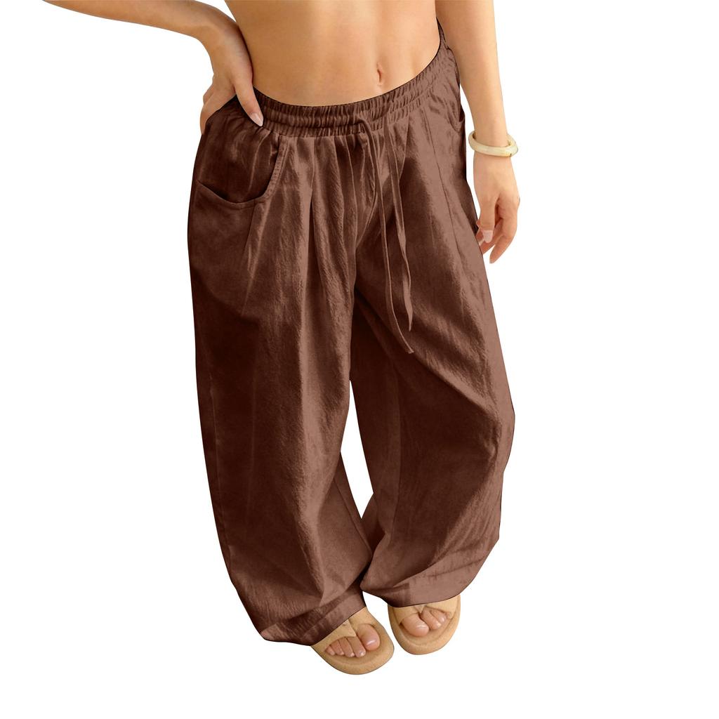 Women's Loose-fitting Wide-leg Pants, Casual Loose-fitting Pants, High-elastic Waistband, Long Pants With Pockets