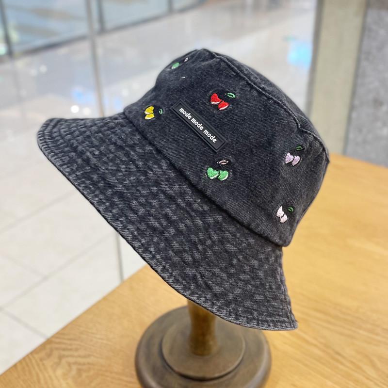 Cute Cherry Embroidery Denim Fisherman Hat Women's Fashion Street Casual Bucket Hat