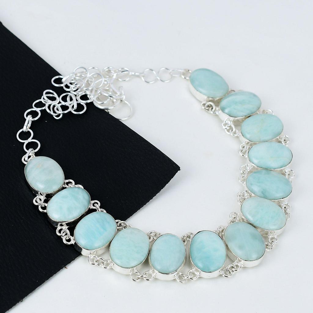 Natural Amazonite Gemstone Handmade 925 Sterling Silver Electroform Necklace, Amazonite Silver For Wife Unisex Pendant Gift For Mom