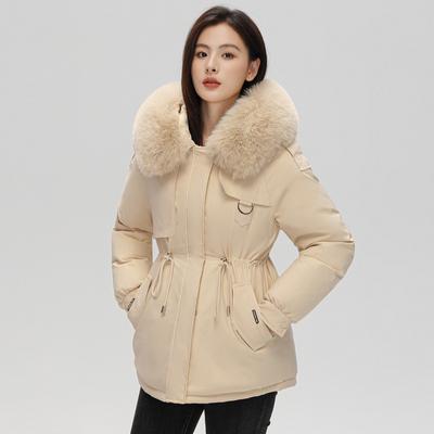 Plüschiger und Verdickter Parka Mittellanger Mantel für Damen Herbst und Winter Daunenbaumwollmantel