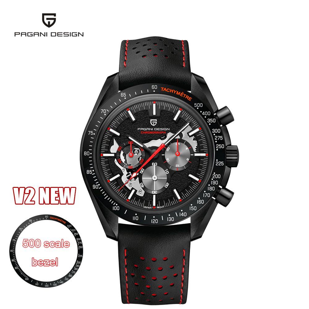 PAGANI DESIGN New Full Black Men's Quartz Watches Luxury Luminous Stainless Steel Chronograph Wristwatch Leather Watchband