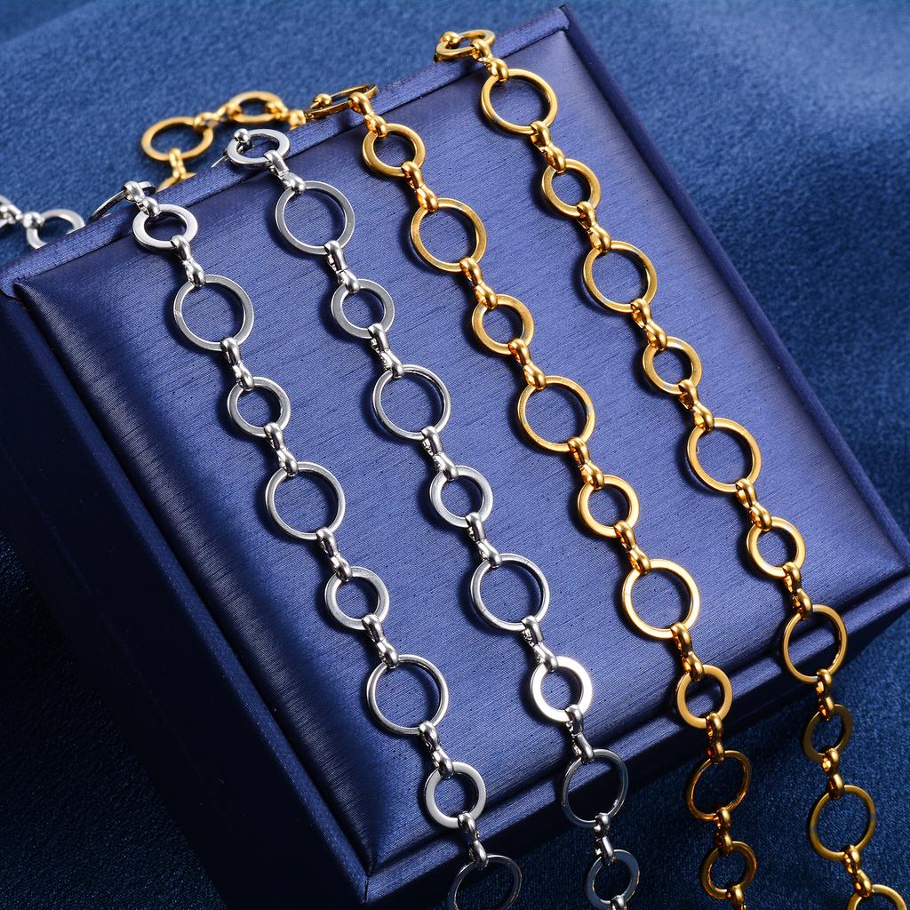 10mm Handmade Stainless Steel Necklace Round Circle Link Chain for Women Men Geometric Gold Color Plated Choker Metal Jewelry