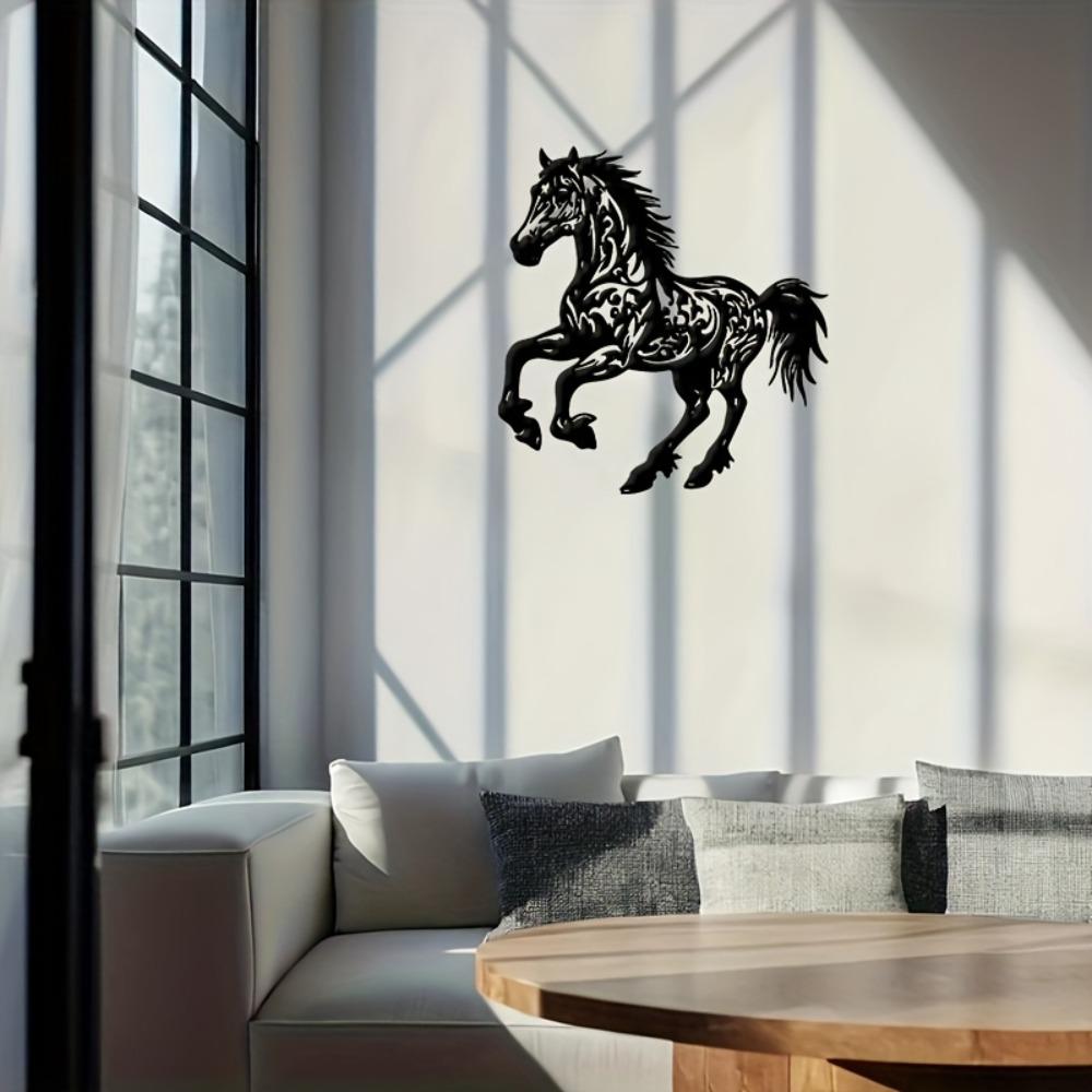 Metal Horse Wall Art, Tribal Tattoo Design, Black Sculpture, Cultural Decor for Coffee Shop Bar, Gift for Friend