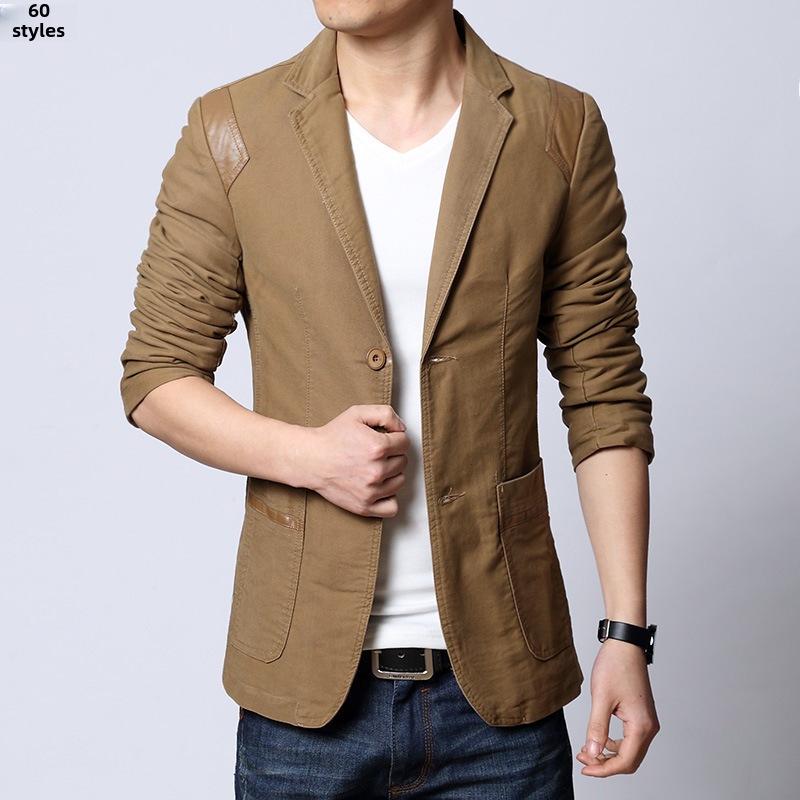 Men's Korean Style Slim-Fit Cotton Blazers - Spring & Autumn Two-Button Jackets In Large Sizes