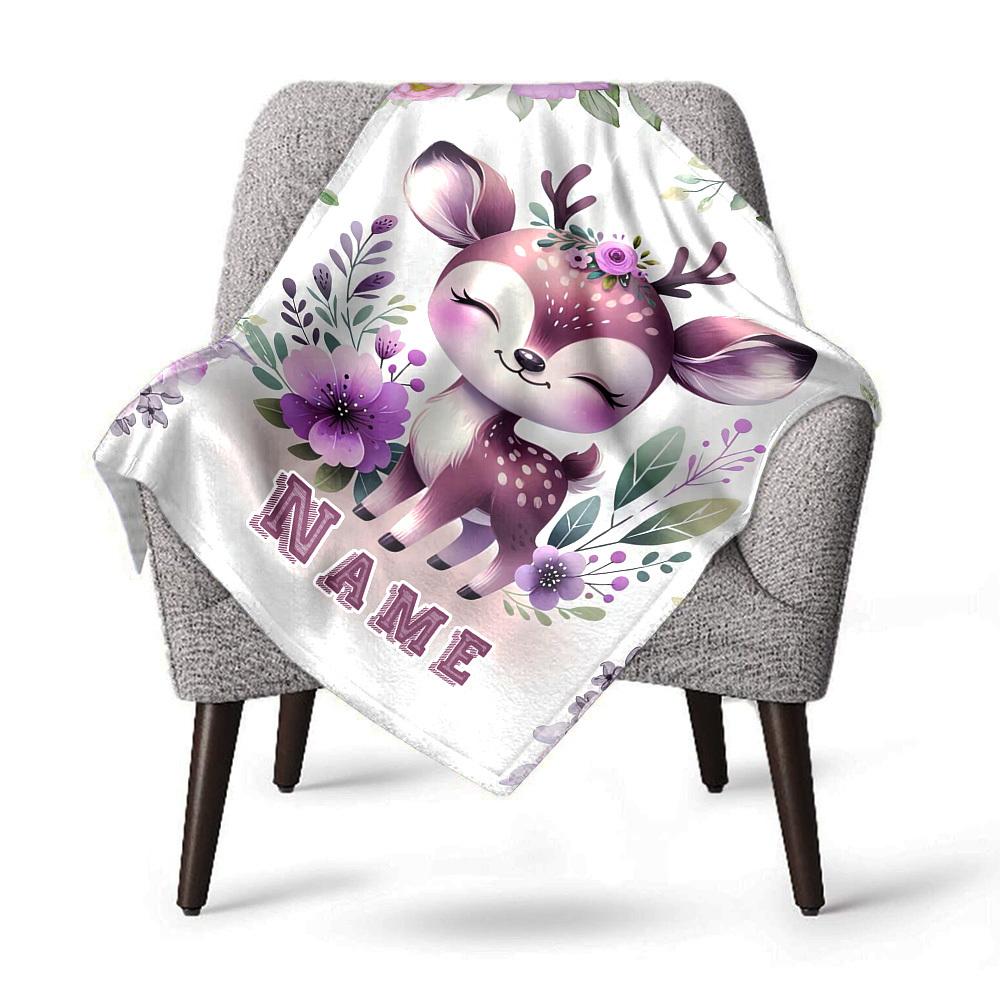Floral Deer Home Customize Your Name Blankets Soft Cozy Lightweight Allseason Multipurpose Blanket For Picnics Sofas Offices Beds Living Rooms